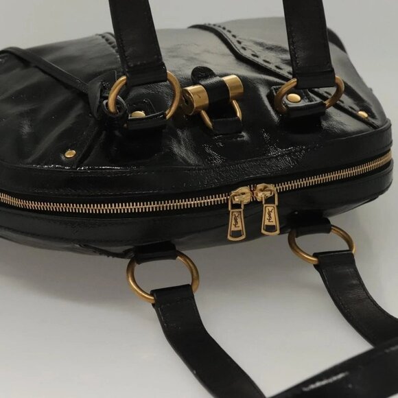 SAINT LAURENT Muse Shoulder Bag Enamel Black Gold Auth sw1147 - Picture 7 of 16